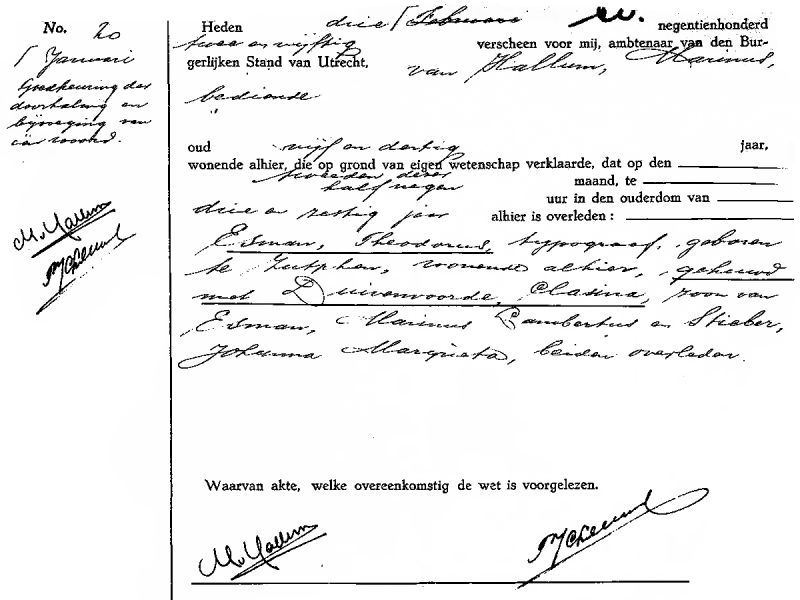 19520103 ovl akte 20 Theodorus Esman ev Clasina Duivenvoorde